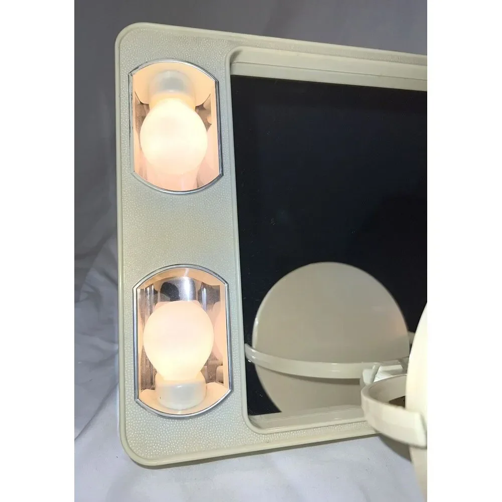 Femme-Lite Traveler Vintage Light Up Electric‎ Make Up Beauty Mirror W/Case Rare